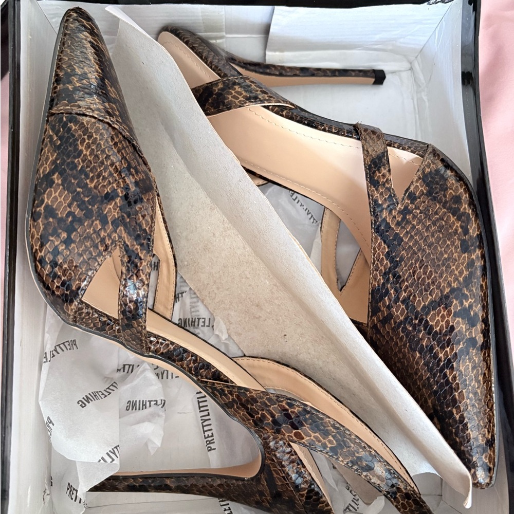 PrettyLittleThing Tan Snake Pattern Heels
